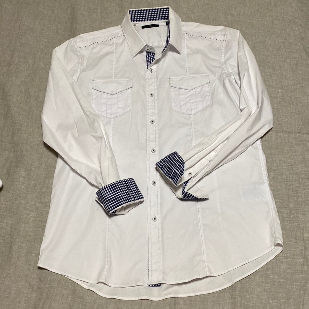 7 diamonds premium Mens Medium M white dress shirt with front pockets